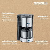 SEVERIN "TypeSwitch" espressomachine met thermische karaf, AromaSwitch voor keuze tussen 2 zetprofielen, koffiezetapparaat voor maximaal 10 kopjes, 1000W, geborsteld roestvrij staal-zwart, KA 4845