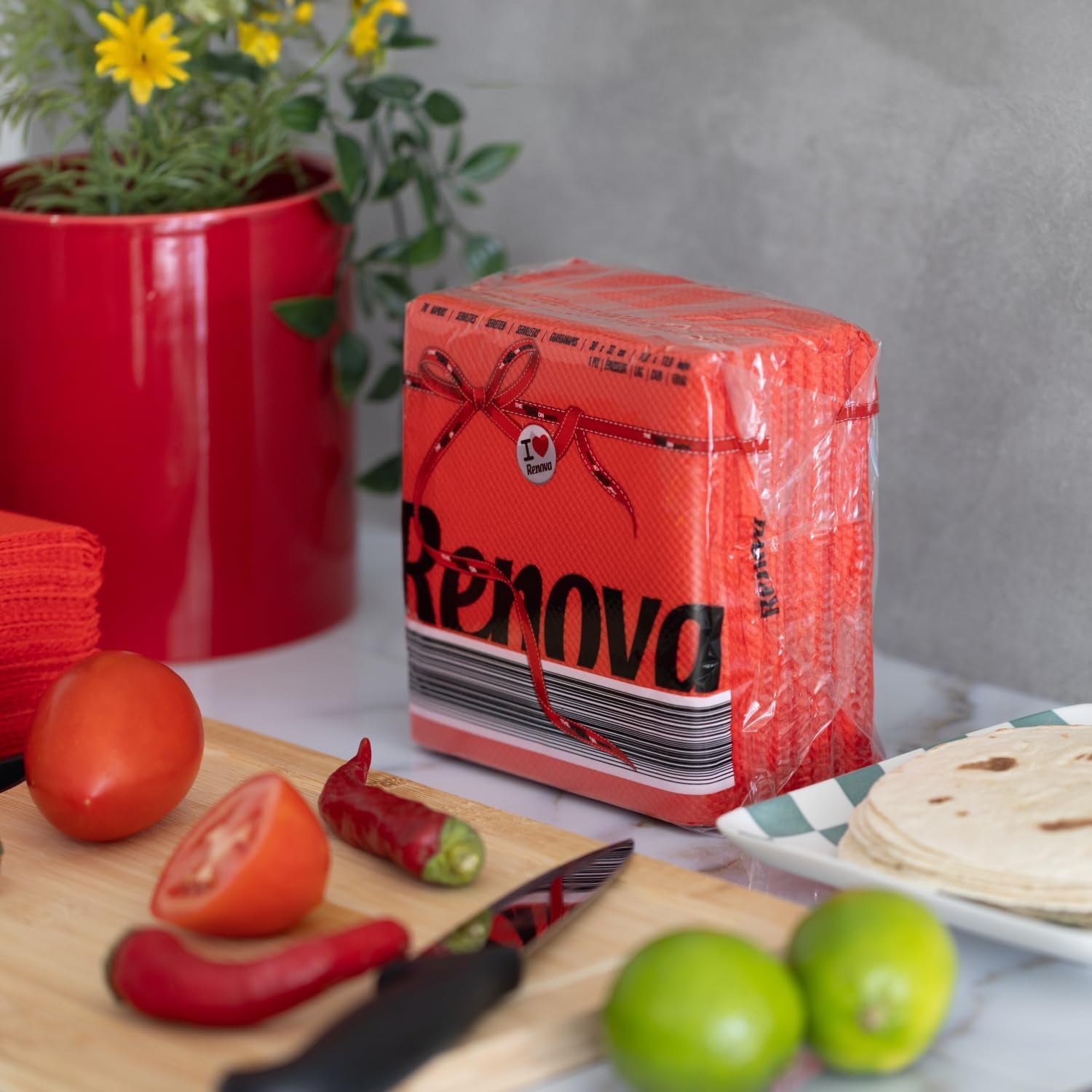 Renova papieren servetten, rood rood etiket - 70 servetten