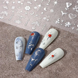 3D zilver metallic nagelstickers, nagelstickers voor vrouwen, ster, maan, zon, nagelfolie, zelfklevende stickers, vlindernagelstickers, nagelstickers, nageldesignaccessoires, 8 stuks