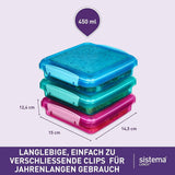 Lunchbox sandwichboxsysteem | 450 ml | stapelbare en luchtdichte lunchbox met deksel | voor kinderen en volwassenen | zonder BPA | gemengde kleuren | 3 stuks Naty Shop voedselbewaardozen