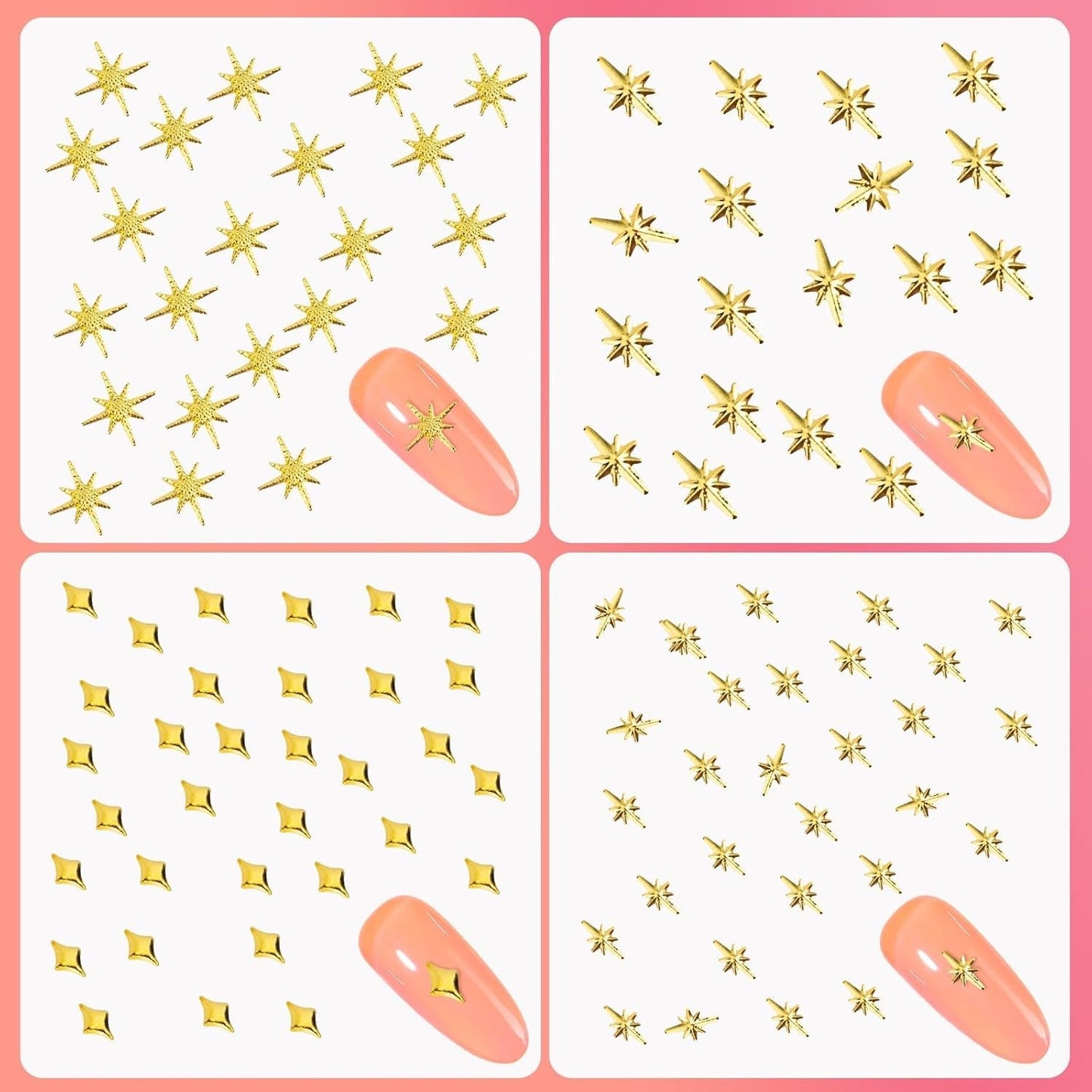 400 Stück Gold Silber Stern Nail Charms Nägel, 3D Metall Star Nagelkunst Decoraties, Star Nail Design Gemischt Grote Vorm Nägel Zubehör