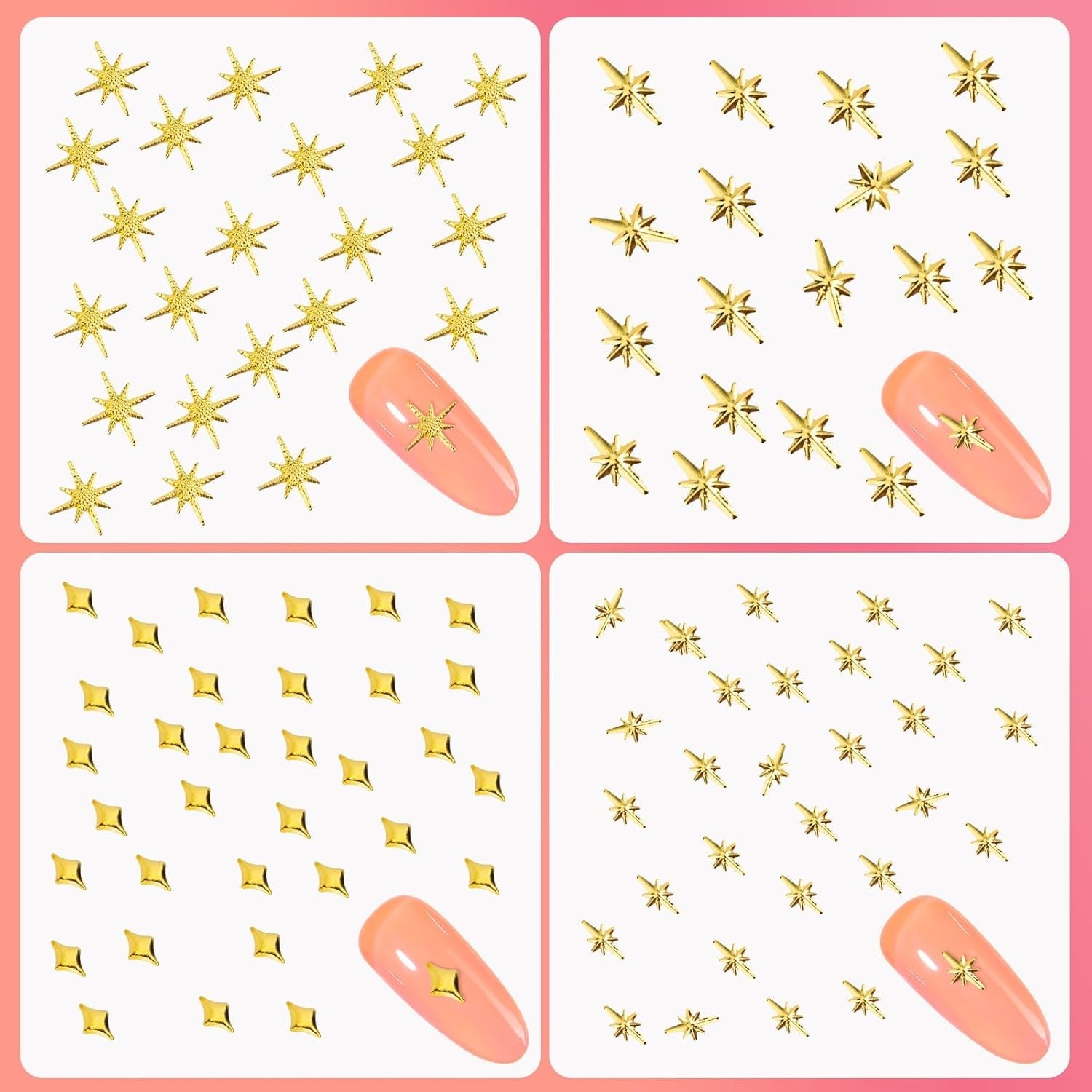 400 Stück Gold Silber Stern Nail Charms Nägel, 3D Metall Star Nagelkunst Decoraties, Star Nail Design Gemischt Grote Vorm Nägel Zubehör