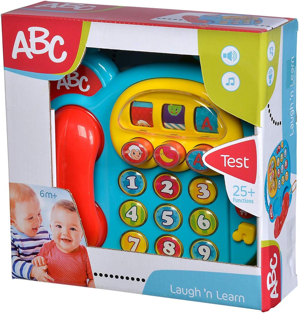 Simba 104010016 - ABC-kleurentelefoon, babyspeelgoed, draaibaar beeldscherm, liedje, speeltelefoon, leertelefoon, met verschillende geluiden, 20 cm, motoriek, voor peuters, vanaf 6 maanden Babyspeelgoed Naty Shop