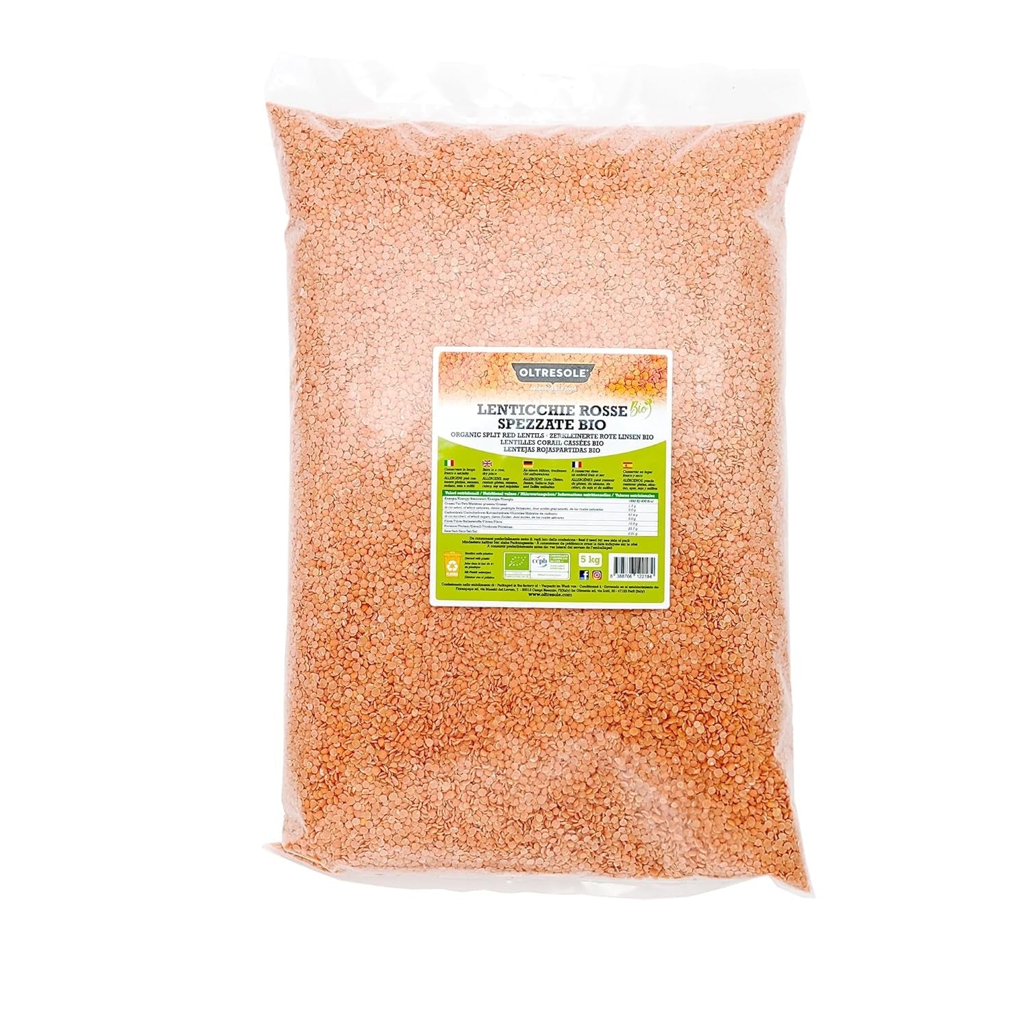 Biologische gekraakte rode linzen 5kg Biologische gepelde en gebarsten peulvruchten Geen weken nodig Bron van eiwitten en vezels Economy Pack