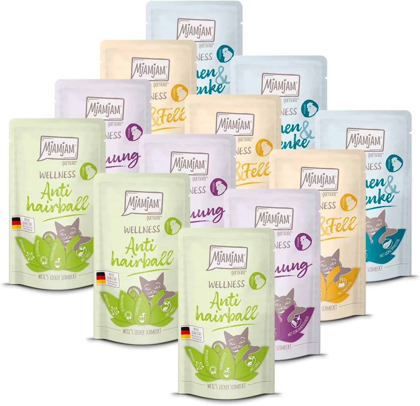 MjAMjAM - Premium natvoer voor katten - Kip Wellnesspakket 12 stuks (12 x 125 g) Graanvrij met extra vlees
