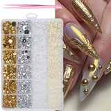 GZMAYUEN 920 Stuks Goud Zilver Plaksteen Perlen Voor Nagel, Halbrunde Weiße Beige Nagel Perlen, Kleine Halbrunde Plaksteen Perlen Voor DIY Nail Art Decor