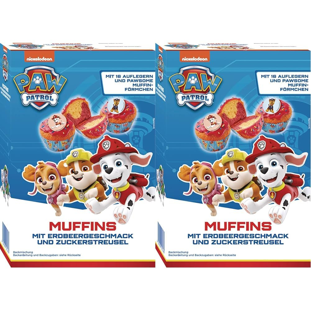 RUF X PAW Patrol Muffin Backmischung Mit Erdbeer-Geschmack, voor 12 Paw Patrol Muffins, Inkl.16 Oblaten-Auflegern en Pawsome Muffin-Förmchen, 1 X 394G Naty Shop 392 G (2Er Pack) Muffins