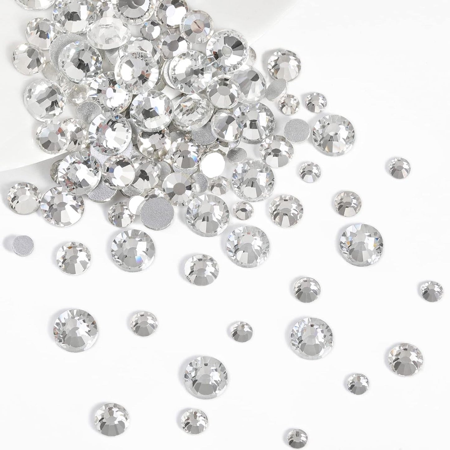 Beadsland 2500 stuks glas Nailart Strasssteine ​​Kristall Flatback Edelsteine ​​Runde, voor handwerk Gemischt 8 Größen SS4 ~ SS30 Mit Picking Pinzette en Stift (Kristall Weiss)