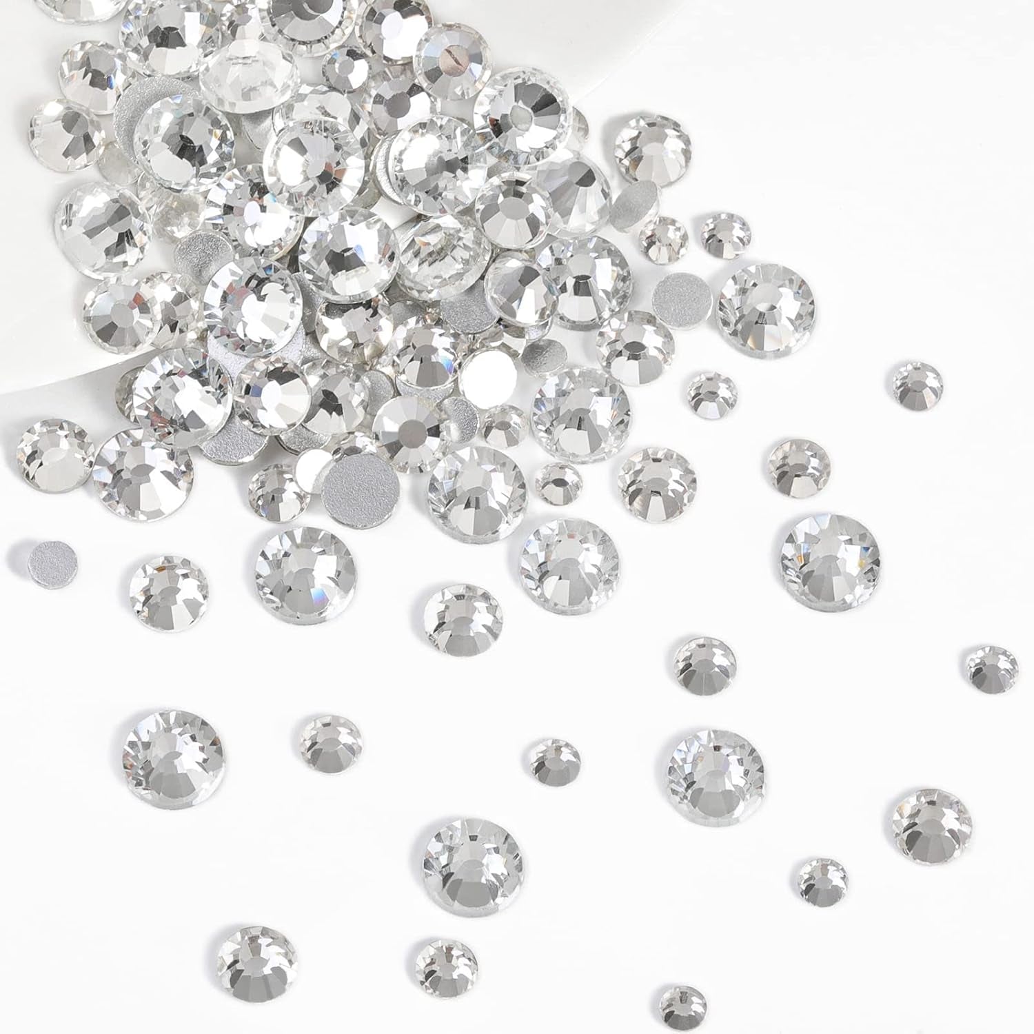 Beadsland 2500 stuks glas Nailart Strasssteine ​​Kristall Flatback Edelsteine ​​Runde, voor handwerk Gemischt 8 Größen SS4 ~ SS30 Mit Picking Pinzette en Stift (Kristall Weiss)