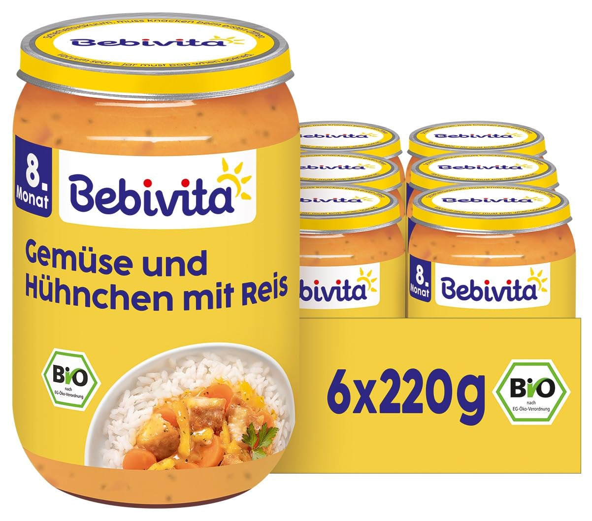 Maaltijden vanaf 8 maanden - Rijst met groenten en kip, Aziatische stijl, 220 g, verpakking van 6 (6x220 g)