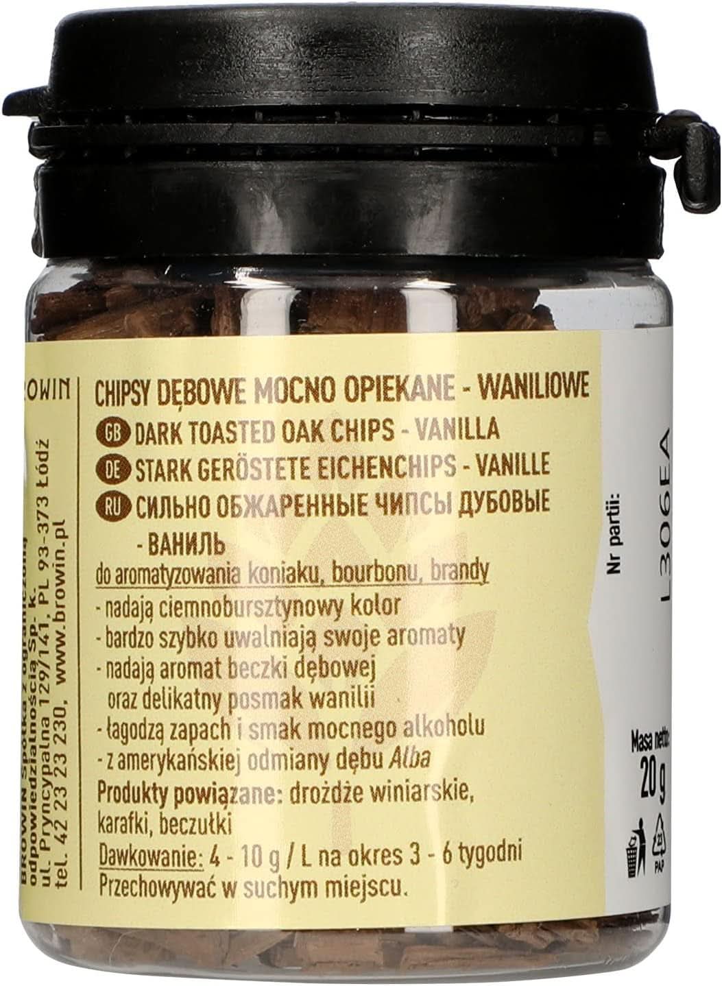 Browin Sterke geroosterde eikenchips 20g - vlokken, fijne eikenstokjes voor het op smaak brengen van alcohol, bruin Smaken Naty Shop 20 gram Vanille