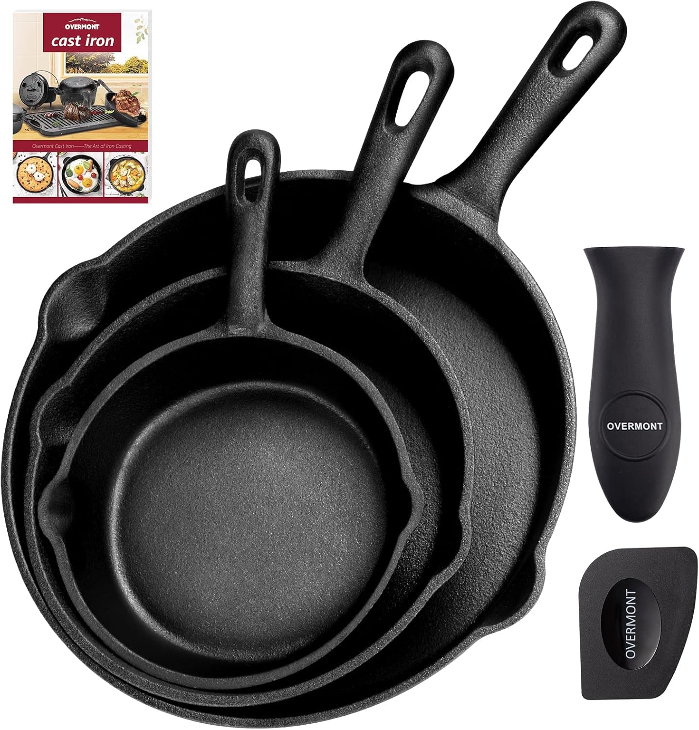 OVERMONT gietijzeren grillpan met handvat Potten en pannen Naty Shop Rond Set van 3 stuks
