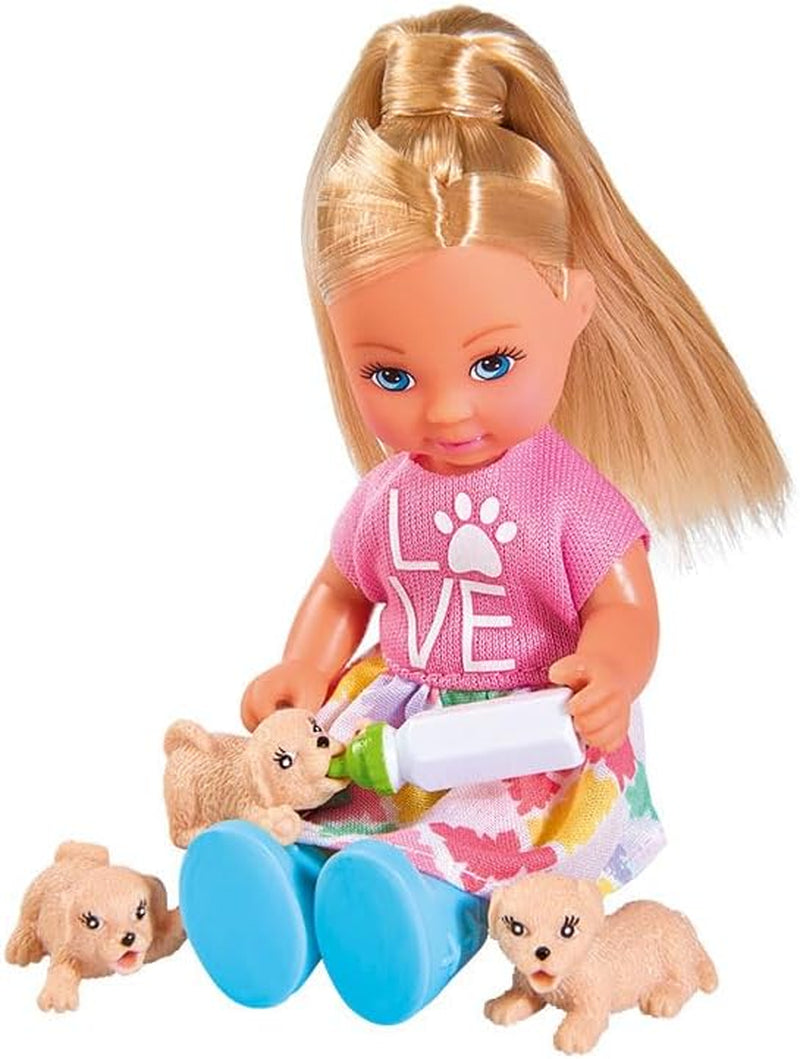 Simba 105733072 - Evi Love hondenoppas met hond en drie puppy's, accessoires, modepop, 12 cm, voor kinderen vanaf 3 jaar