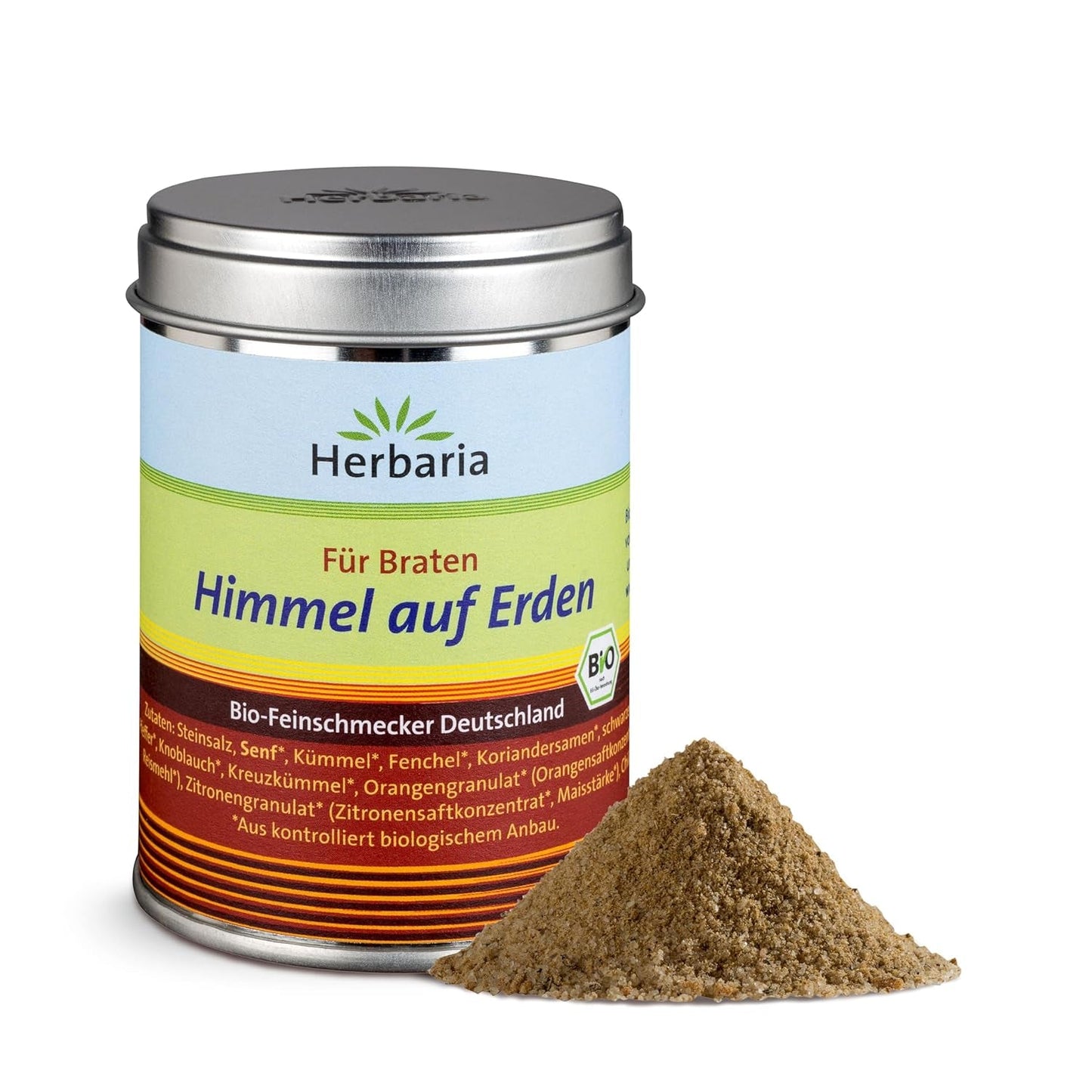 Herbaria Himmel auf Erden bio 100g M-Dose – fertiges Bio-Gewürzsalz für Rind-, Kalb- en Schweinefleisch als Braten of Kurzgebratenes – in nachhaltiger Aromaschutz-Dose