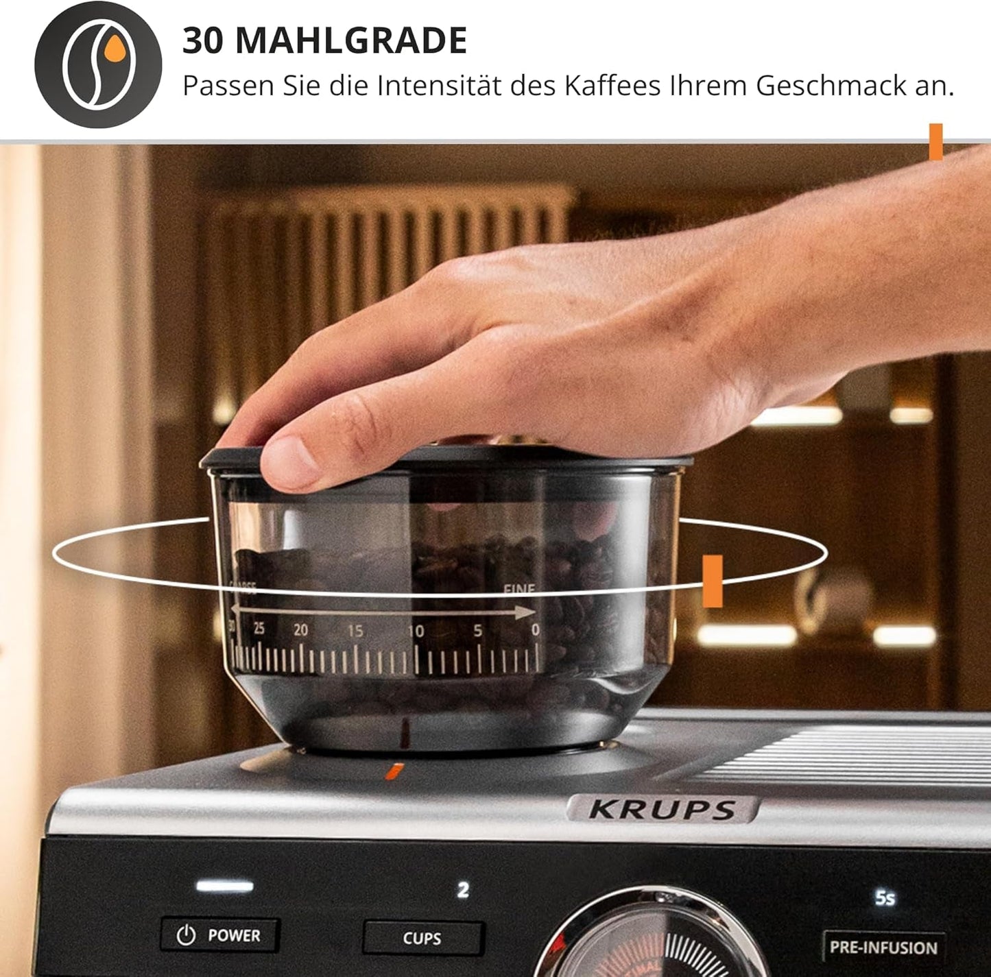 Krups Precision handmatige espressomachine met portafilter en molen, barista koffiemachine met intuïtief bedieningspaneel, pre-infusie instellingen, espressomachine met stoompijpje, snelle opwarming, XP801T10