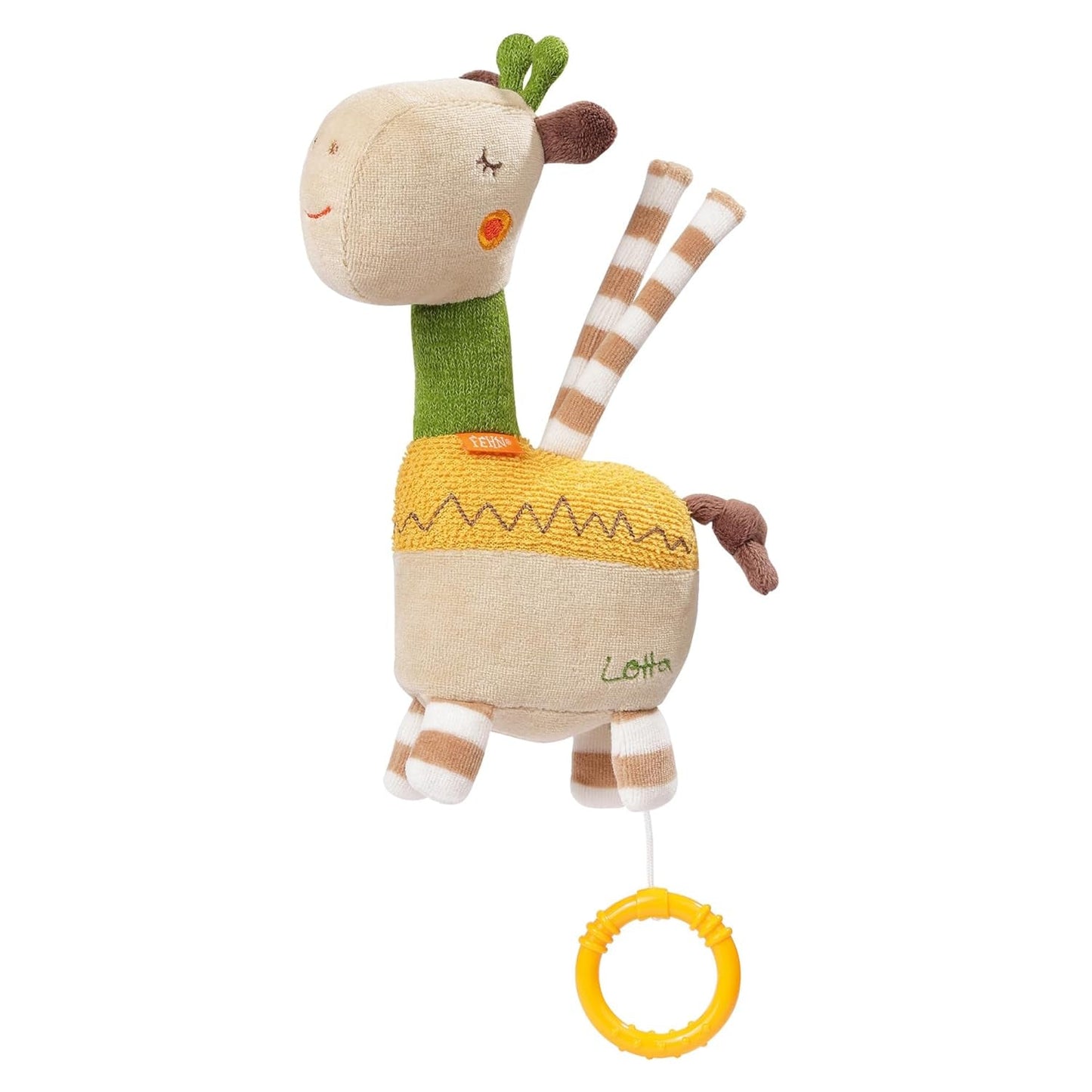 Fehn mini muziekdoosfee - knuffel en slaaphulpje: opwindbare muziekdoos met de zachte melodie "Zwanenmeer" kalmeert in elke situatie - voor baby's en peuters vanaf 0+ maanden Jucarii Bebe Naty Shop Giraffe