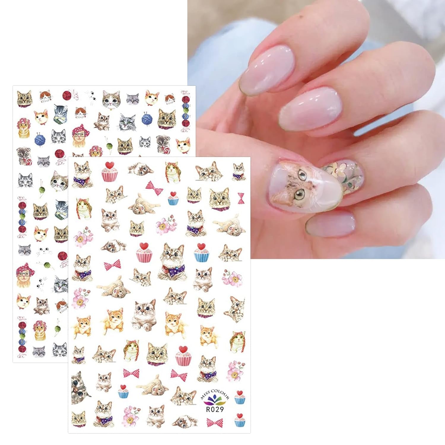 JMEOWIO Nagelsticker Tierische 8 Blatt Nail Art Sticker Selbstklebend Nagelaufkleber Katze Niedlich Decoratie Nageldesign Zubehör
