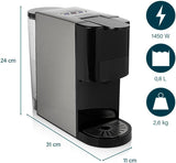 Princess 4 in 1 multicapsule espressomachine - 1450 watt, capsules, pads, gemalen koffie, BPA vrij, 249450, 01.249450.01.001, zwart, zilver