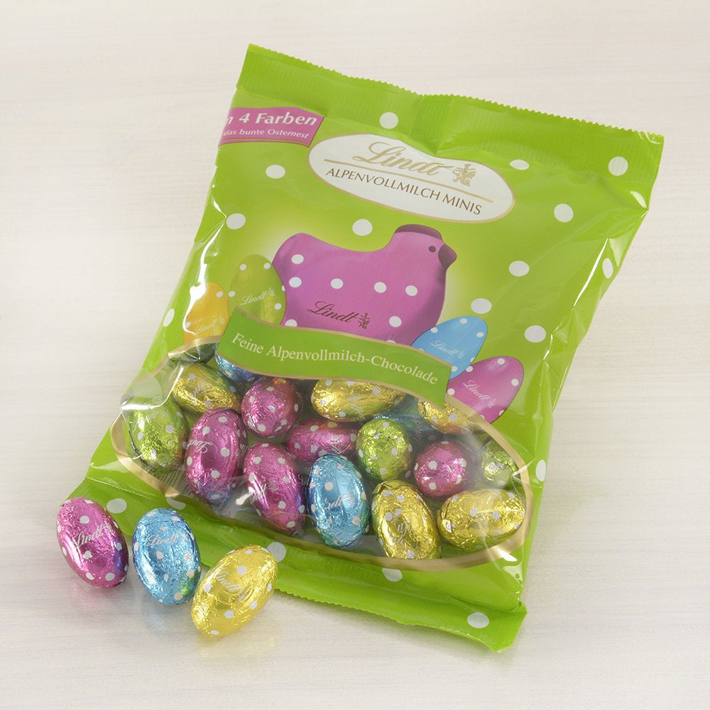 Kleine paasvriendjes met chocolade | 2 x 100 g mini-eieren met chocoladedecoratie en alpenmelk | 2 x 180 g zakjes | Premium melkchocolade-eieren, vrolijk en kleurrijk verpakt, in vier kleuren voor Pasen