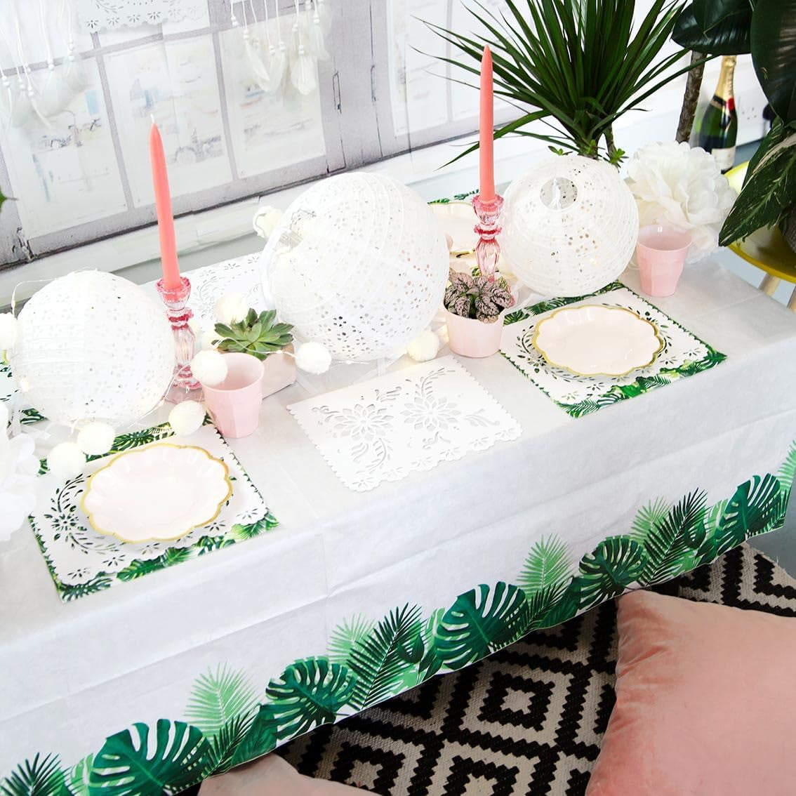 Pak van 20 tropische doekjes | Groenboekservetten met palmbladmotief | Wegwerpservies voor kinderfeest, safarifeest, jungle, dinosaurus, zomer, Hawaiiaans thema