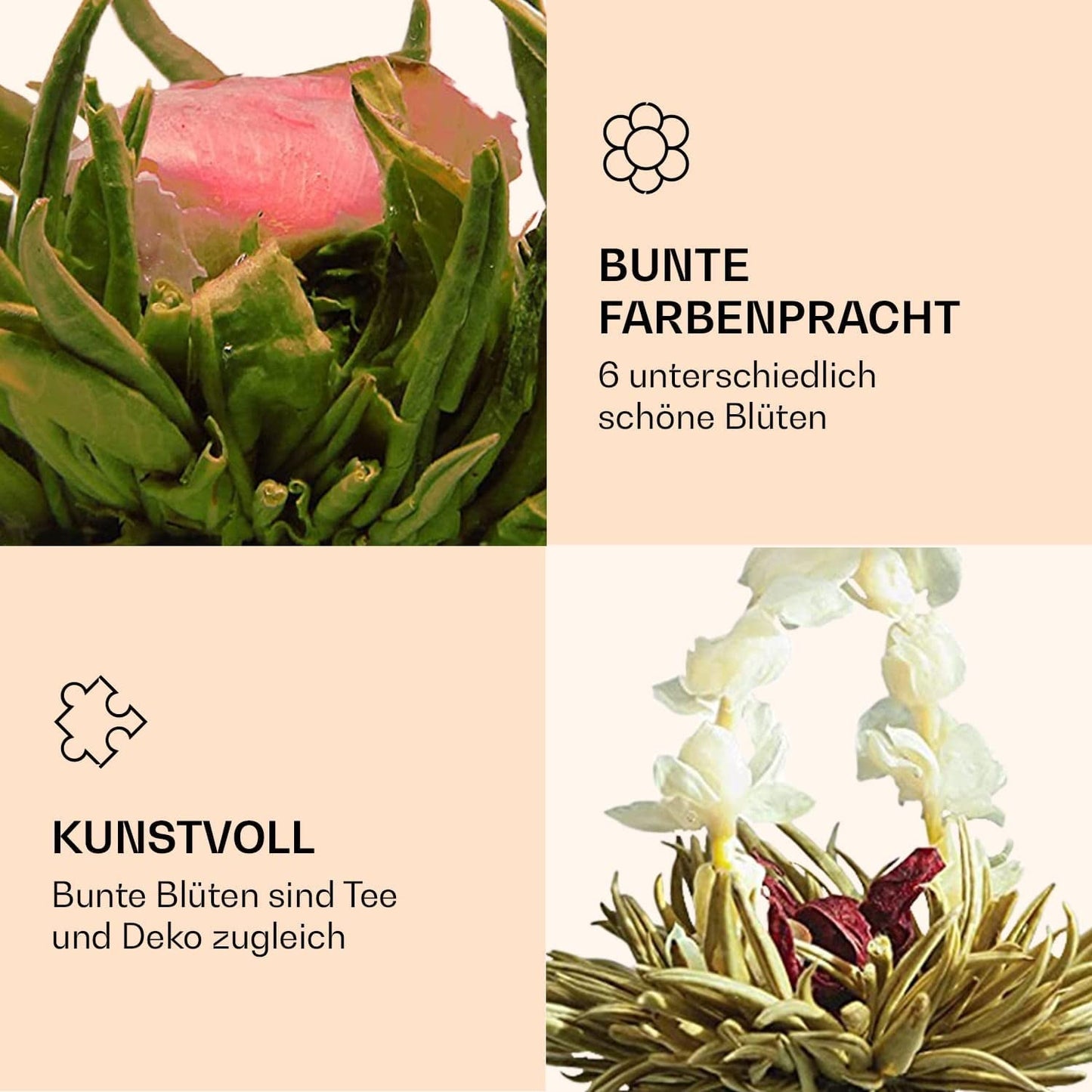 Feelino Elegant 6-delige mixdoos - Feelino witte theebloemen in een prachtige proef- en geschenkdoos met 6 verschillende witte theeroosjes, individueel vacuüm verpakt, 1 stuksverpakking