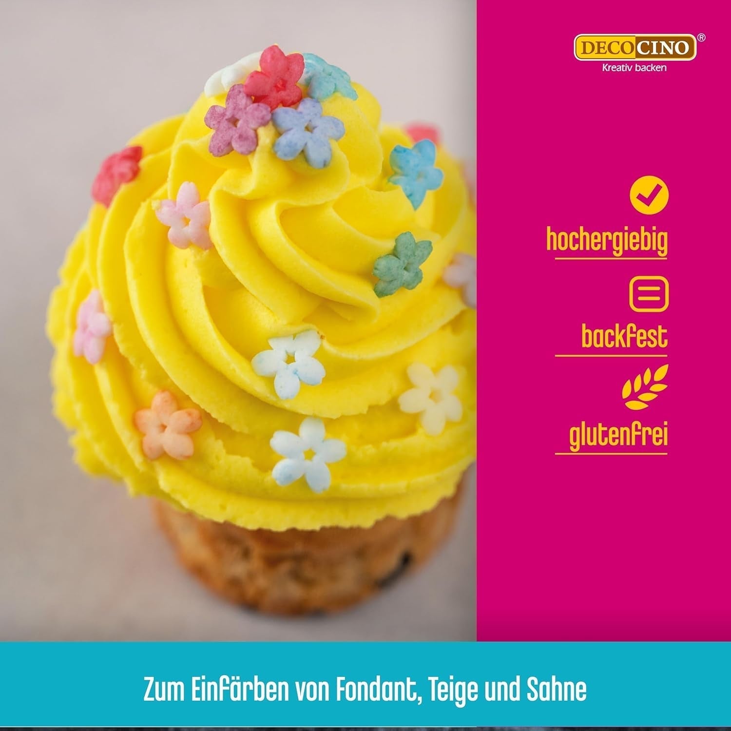 Set van 6 Decocino kleurpasta's - 6 x 20 g - Kleurstof voor levensmiddelen in rood, roze, groen, geel, blauw en zwart, ideaal voor het kleuren van taarten, fondant en crèmes - Azo-vrij en glutenvrij