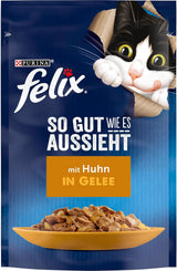 Felix Zo goed als het eruit ziet Nat kattenvoer in gelei met kip, 26 stuks (26 x 85 g)