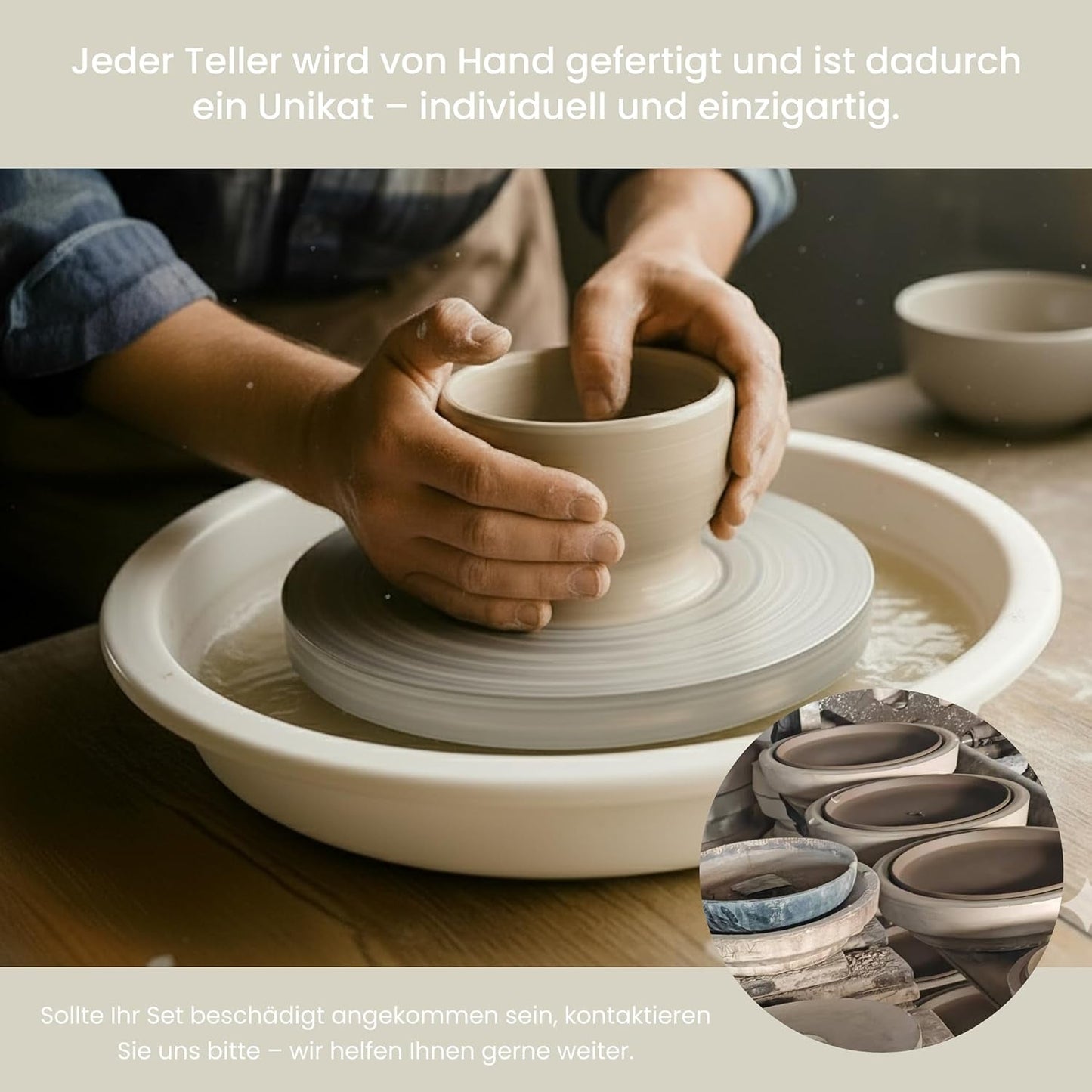 Porseleinen aardewerk serviesset voor 6, 18-delig - sterker en krasbestendig dan aardewerken borden en schalen, glanzend beige | Serviesset bestaat uit 6 dinerborden, 6 dessertborden en 6 kommen -