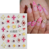 JMEOWIO 3D Nagelsticker Kleurrijke Bloem Nail Art Sticker Selbstklebend Nagelaufkleber 5D Stereoskopisch Lente Zomer Bloemendecoratie Nageldesign Zubehör 4 Blatt