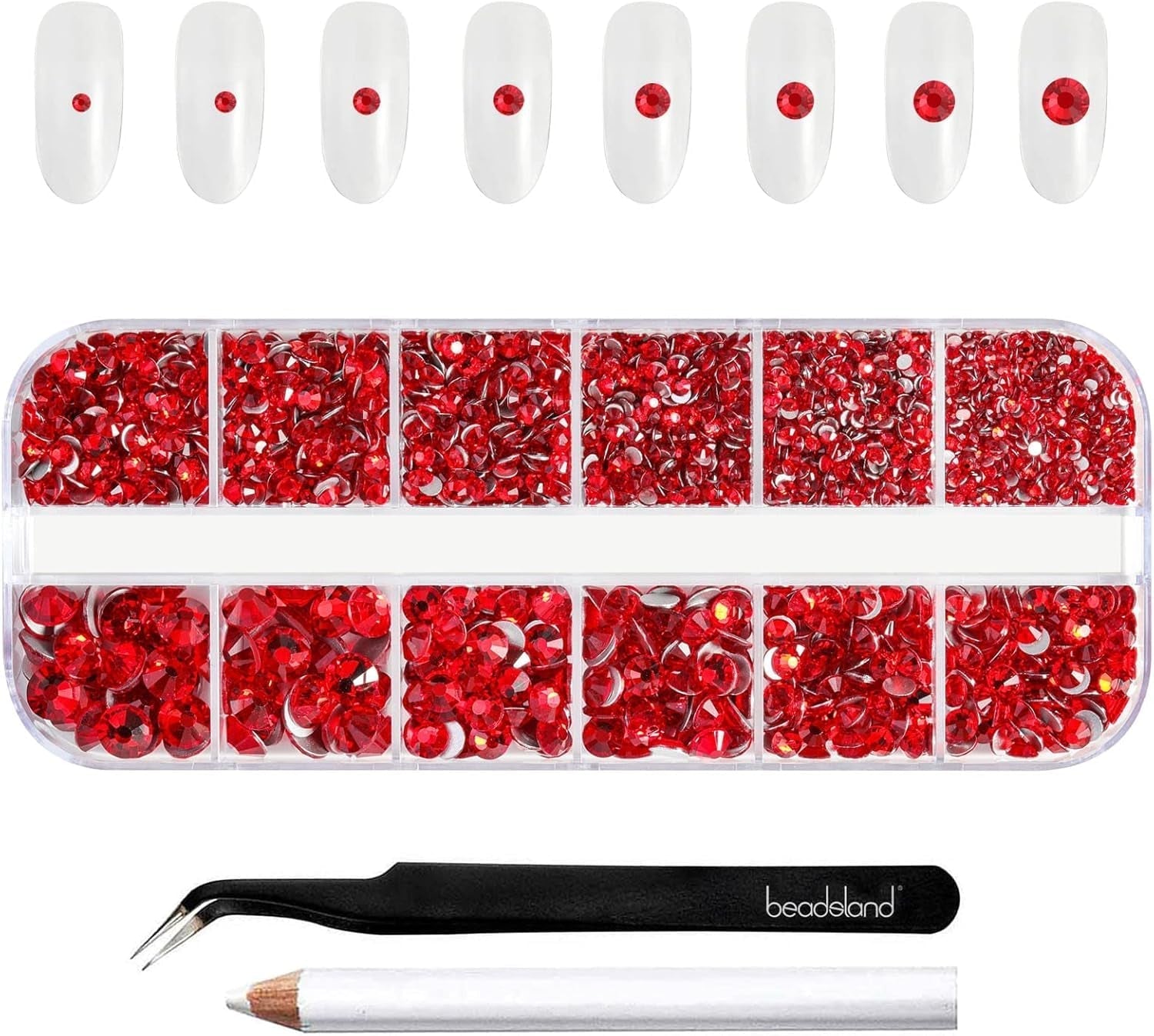 Beadsland 2500 stuks glas Nailart Strasssteine ​​Kristall Flatback Edelsteine ​​Runde, voor handwerk Gemischt 8 Größen SS4 ~ SS30 Mit Picking Pinzette en Stift (Kristall Weiss)