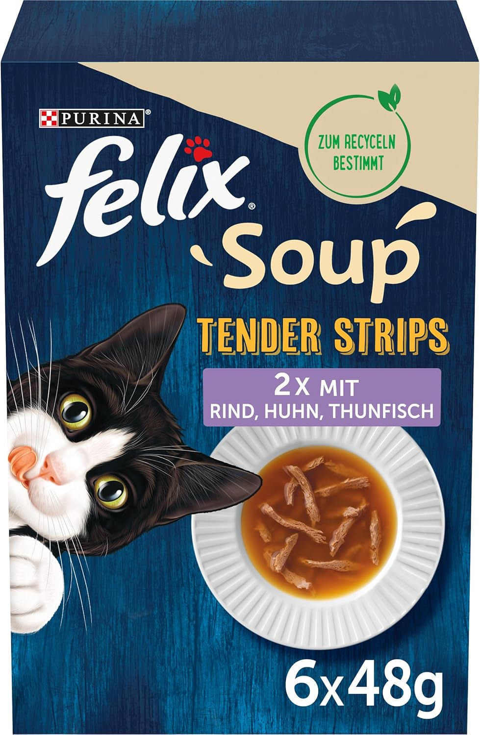 Felix Soepreepjes, Kattensoep, Gemengde Variatie, Verpakking van 8 (8 x 6 zakjes van elk 48 g)