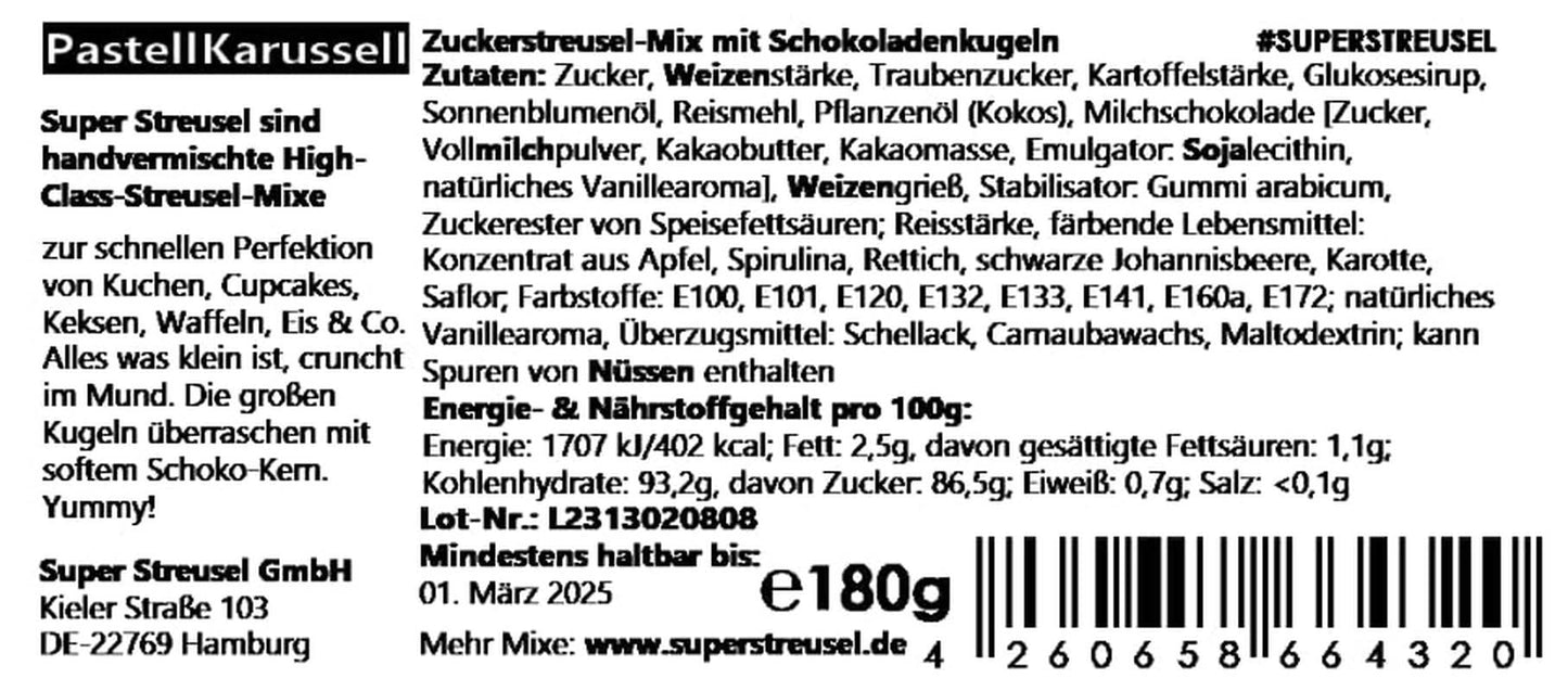 Super Streusel Carusel Pastel, hagelslag in pastelkleuren, 90 gram Hagelslag Naty Shop