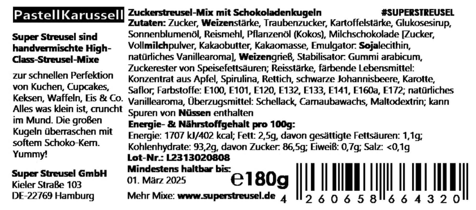 Super Streusel Carusel Pastel, hagelslag in pastelkleuren, 90 gram Hagelslag Naty Shop