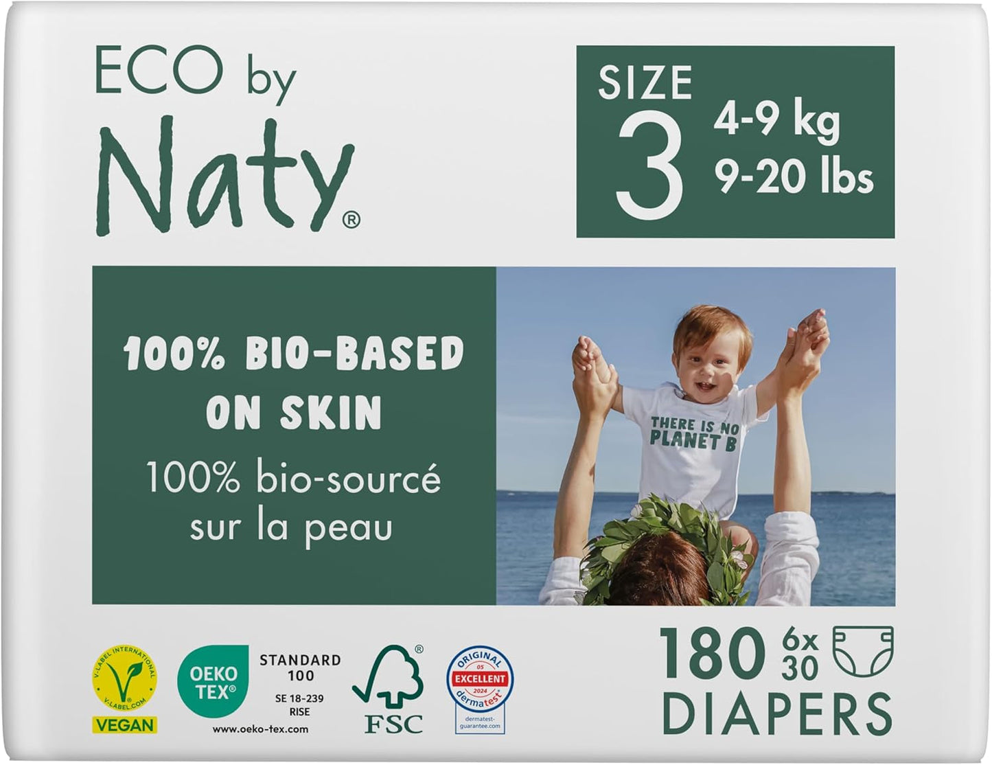 Eco Diapers Eco by Naty Baby Eco Diapers - premium biologische luiers, milieuvriendelijk, gemaakt van plantaardige materialen, ideaal voor de gevoelige babyhuid (maat 5 - 80 stuks)