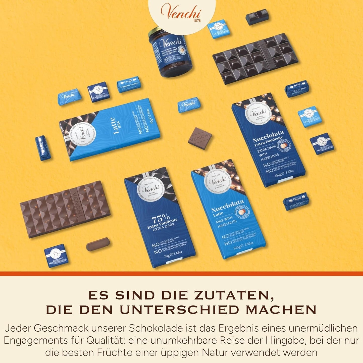 Venchi - Pak van 6 pure chocoladerepen met hazelnoten, 600g - Geen toegevoegde suikers - Geen kunstmatige zoetstoffen - Glutenvrij - Veganistisch - Cadeauidee