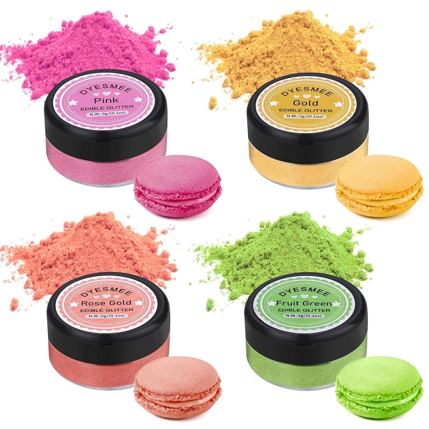 Eetbare glitters, Set van 4 of 6 kleurtinten, 4 gram per product Glitter Naty Shop 4 kleuren