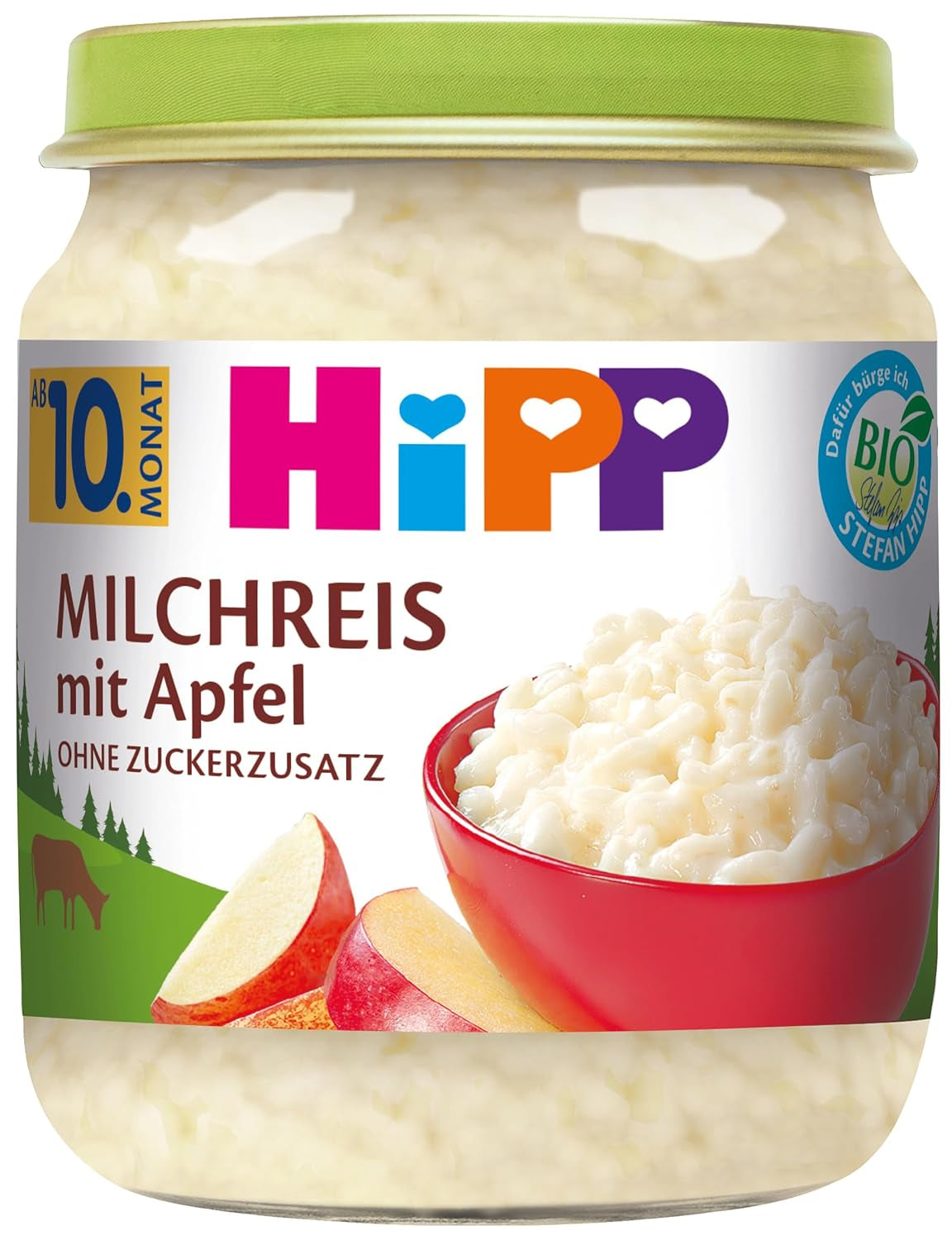 HiPP biologische appelrijstpudding (6 x 200 g), zonder toegevoegde suiker, goed warm en koud, beste biologische kwaliteit
