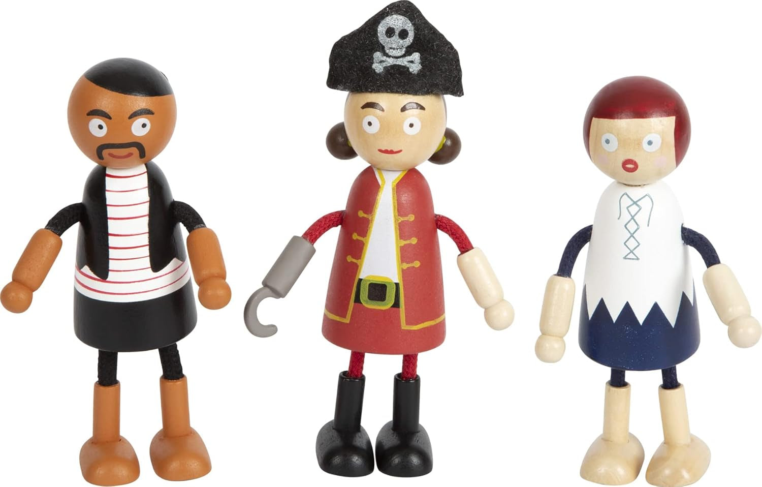 Small Foot flexibele houten piratenpoppen, 5 piraten en 1 aap, gedetailleerd en flexibel, vanaf 3 jaar, 12412