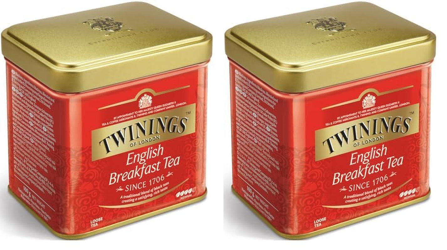 Twinings English Breakfast Tea Losse Zwarte Thee in Theedoos Sterke zwarte thee van hoogwaardige theebladeren geplukt van de beste theeplantages in Sri Lanka en India G, neutraal, 100 gram