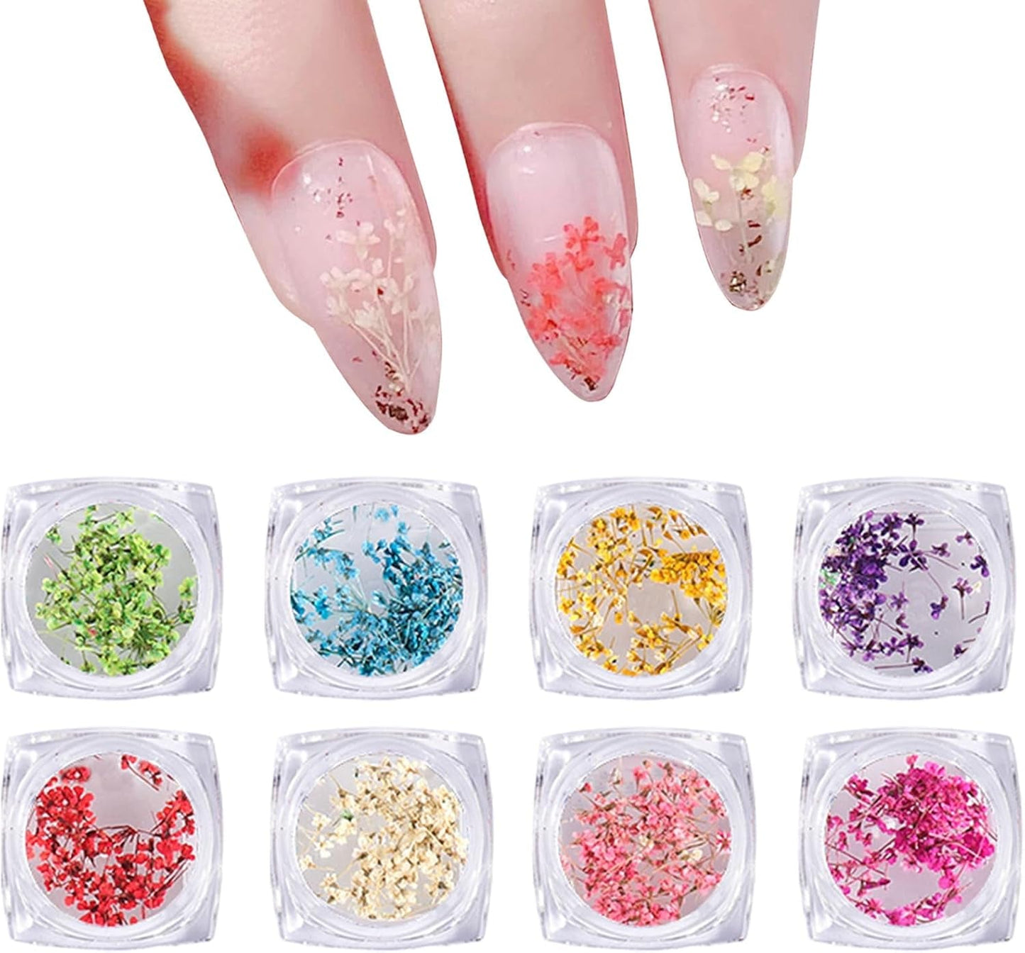 Gedroogde bloemen voor nagels 8 potten 3D gedroogde bloemen voor nagels Natuurlijke kleurrijke nagelstickers Gedroogde bloemen Nagelaccessoires voor nageldecoratie DIY ambachten