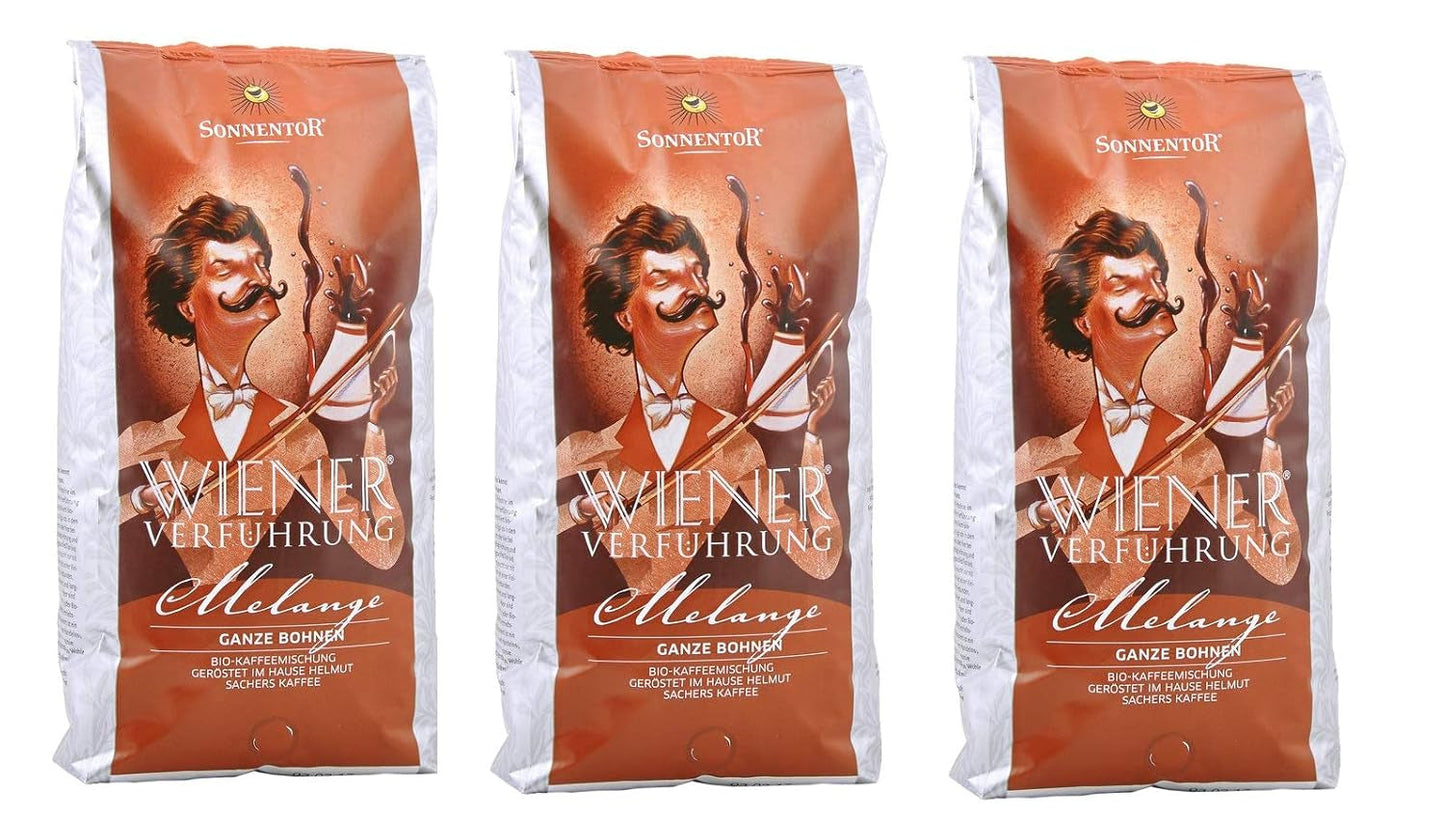 Koffiemelange, hele bonen, Weense verleiding, biologisch, 3 x 1000 g