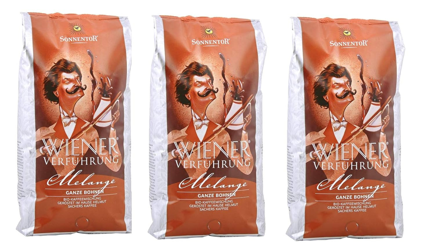 Koffiemelange, hele bonen, Weense verleiding, biologisch, 3 x 1000 g