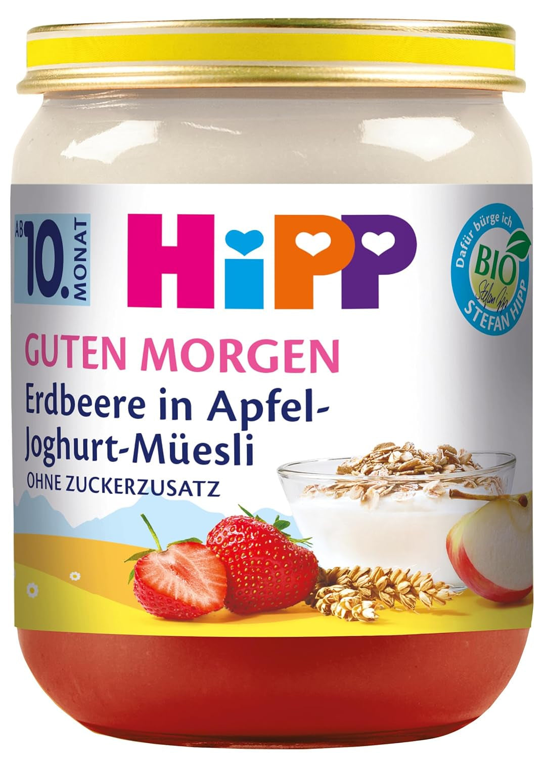 Muesli met yoghurt en appels met aardbeien HiPP Organic Good Morning (6 x 160g), vanaf 10 maanden, zonder toegevoegde suikers, met waardevol calcium, van de beste biologische kwaliteit