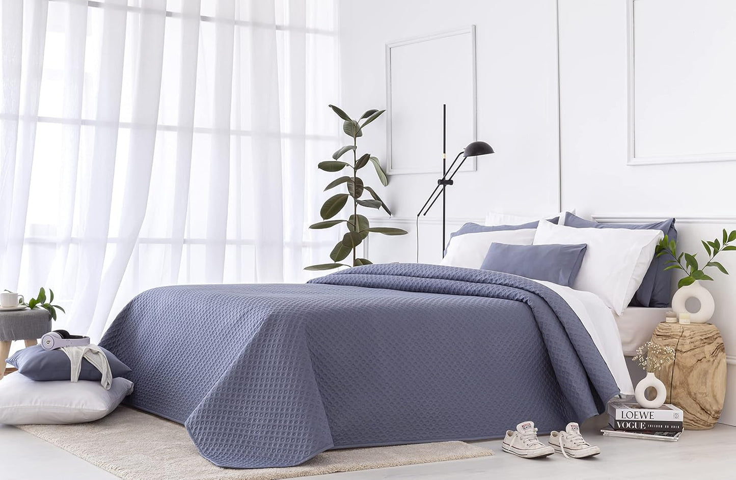 Todocama Fine Boutique sprei met piquémotief, voor lente, zomer, herfst en winter, 100% superzachte microvezel, multifunctionele deken, 140/150/160-250 X 260 cm, lichtgrijs Bedden en dekens Besuche den Todocama-Store Blauw / Grijs 180 X 260 Cm