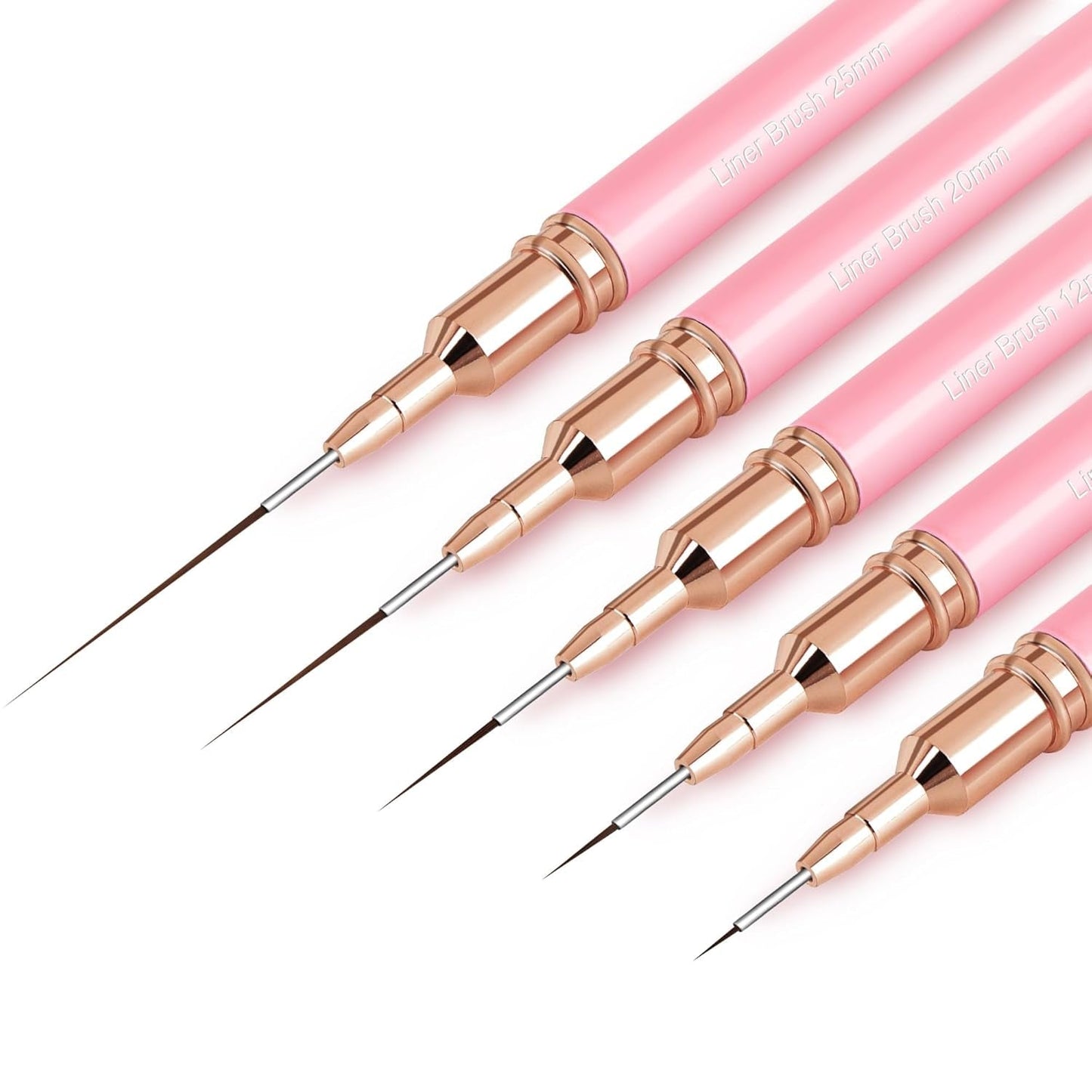 Nagelborstels, 5-delige nagelcontourborstels, schilderontwerpborstelset, nagelpunt tekengereedschap voor lange lijnen, dunne details, fijne tekening in maat 6/9/12/15/18 mm, zwart