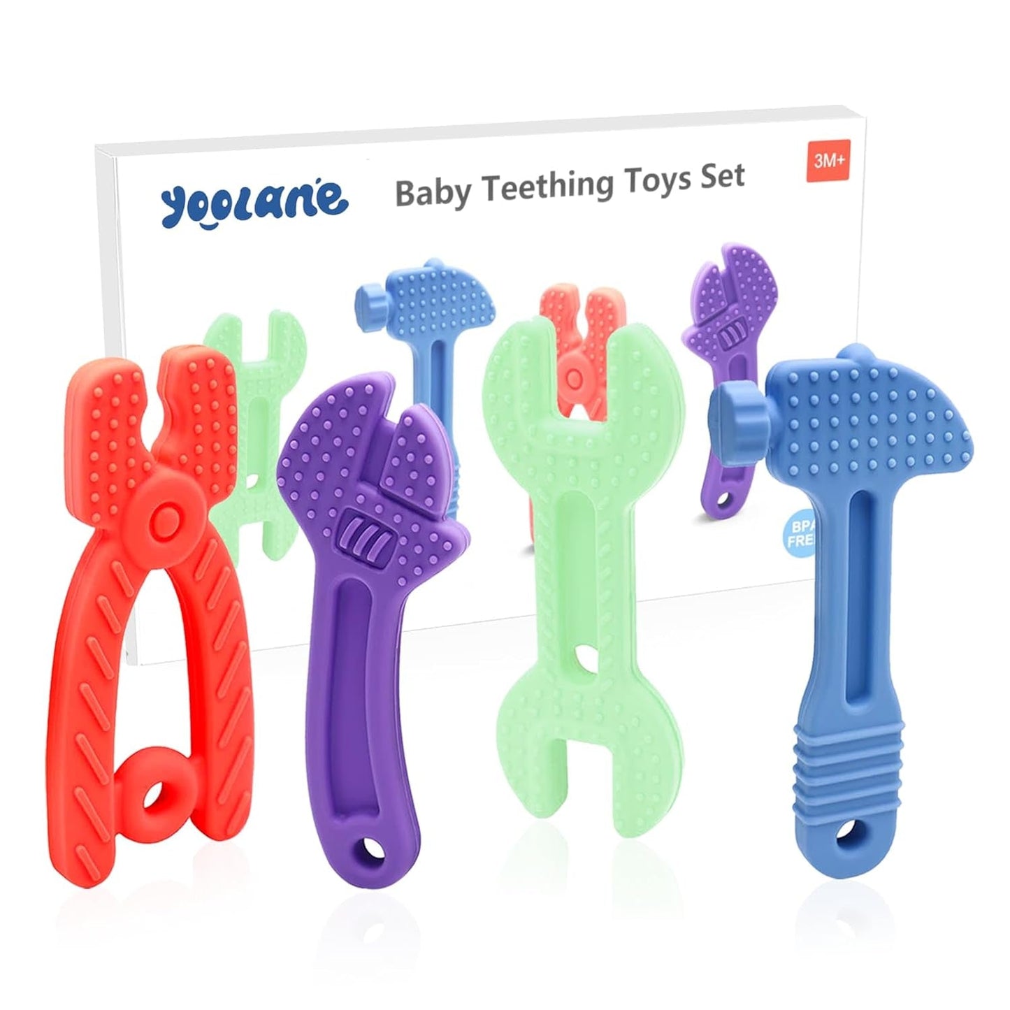 Babybijtring [Origineel] - Siliconen bijtringspeeltje, coole bijtring, tandjeshulpmiddel, BPA-vrij | Speelgoed, accessoires en cadeaus voor peuters vanaf 3 maanden | Pakket van 4