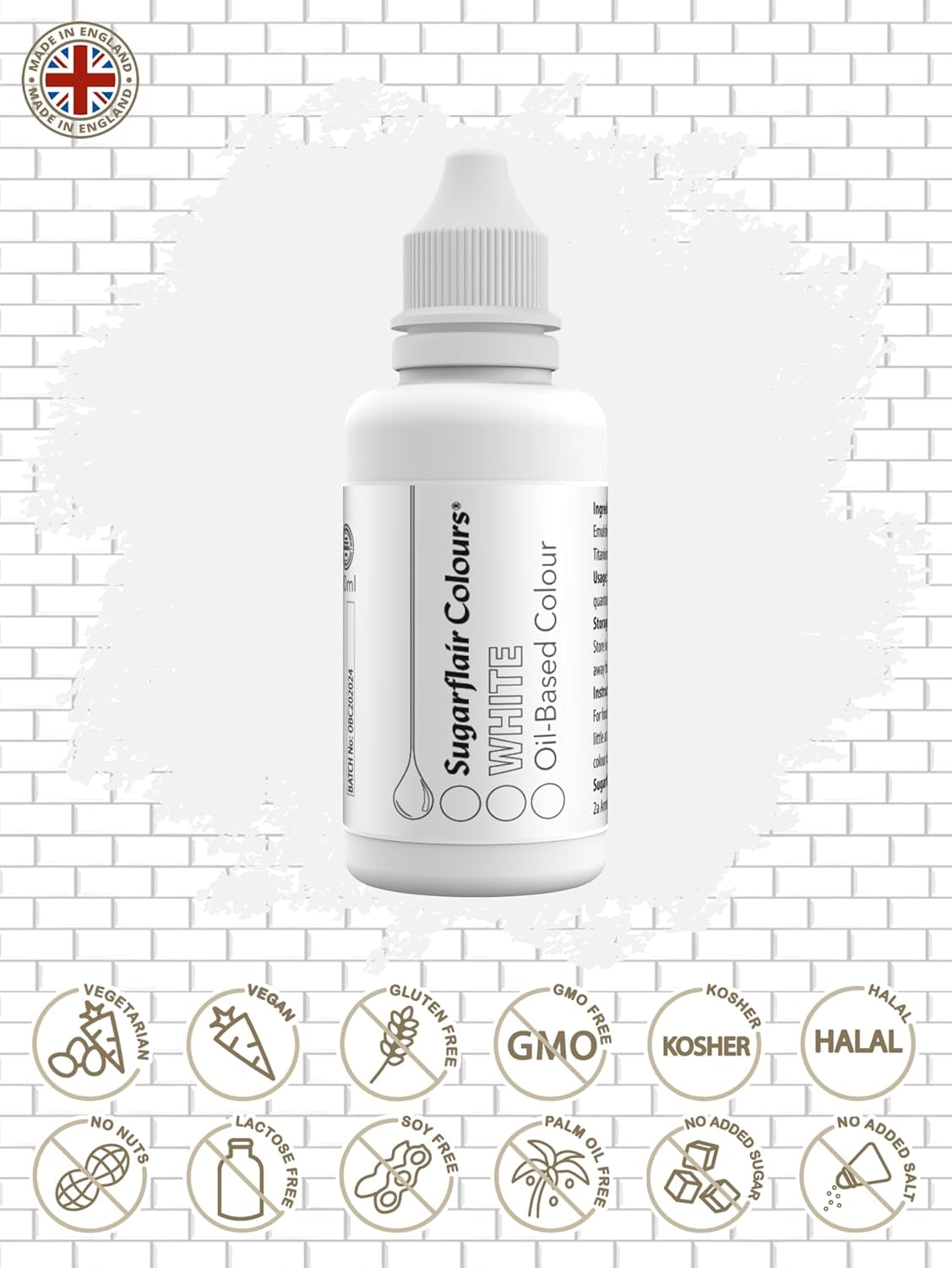 Sugarflair Pastel Mixer voedselkleuring op oliebasis, wit - Voedselkleuring voor chocolade, botercrème, suikerpasta en alle vetoplosbare voedselingrediënten - 30 ml