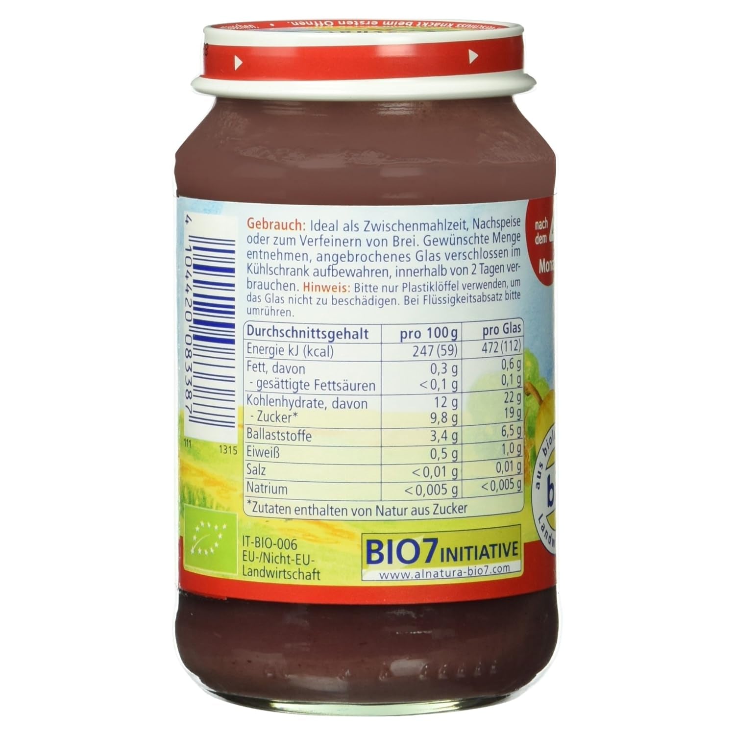 Biologische peer met blauwe bessen, na 4 maanden, 190g