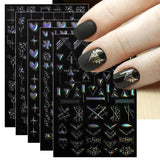 Jmeowio Nagelsticker Aurora Geometrisch 12 Blatt Nail Art Sticker Selbstklebend Nagelaufkleber Bunt Decoratie Nageldesign Zubehör
