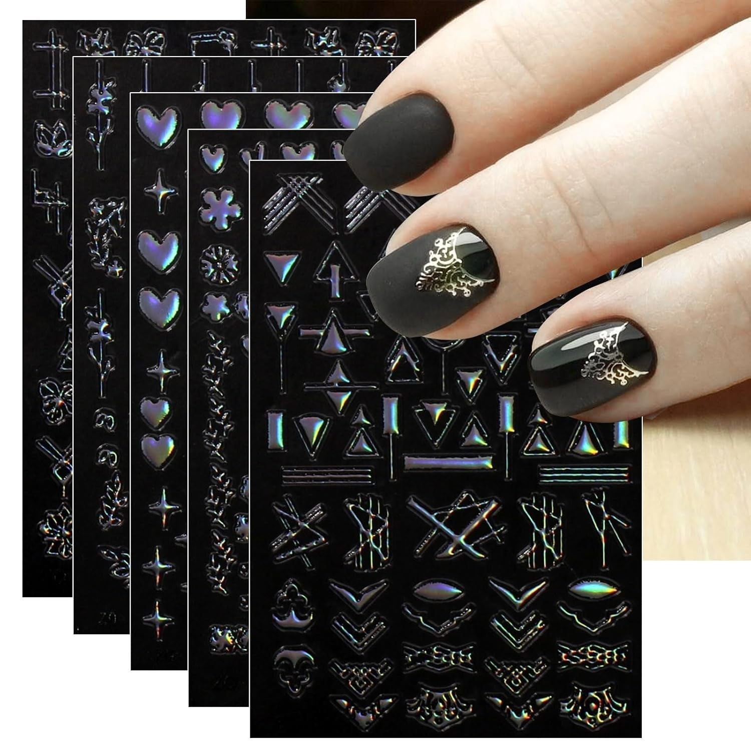 Jmeowio Nagelsticker Aurora Geometrisch 12 Blatt Nail Art Sticker Selbstklebend Nagelaufkleber Bunt Decoratie Nageldesign Zubehör
